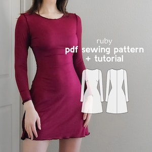 Ruby Fitted Knit Dress Sewing Pattern: Long Sleeve, US Sizes 2-20 (PDF Pattern)
