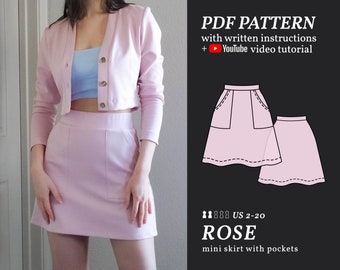 ROSE Mini Knit Skirt Digital Sewing Pattern | US 2-20 | PDF Sewing Pattern for Beginners | Instant Download + Written & Video Instructions