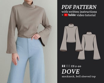 Dove Bell-Sleeved Turtleneck Sweater Digital Sewing Pattern XS-4XL PDF Sewing Pattern Instant Download Instructional E-book