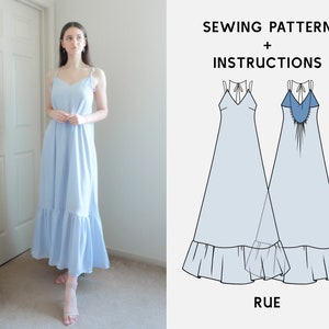 Summer Dress PDF sewing pattern /Rue XS-4XL Open Back loose fitted Digital Sewing Pattern / Instant download  Instructional E-book & Video