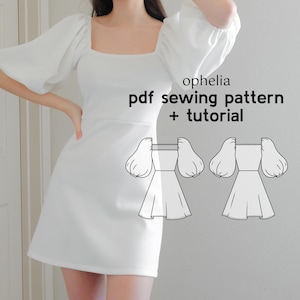 Ophelia Puff-Sleeved Knit Mini Dress PDF Sewing Pattern - US Sizes Xs-2Xl - PDF Instant Download with Instructions & Video Tutorial