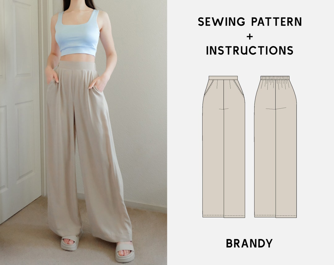 PDF Sewing Pattern of Wide Leg High Waisted Pants, Brandy Digital