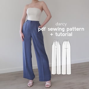 Darcy Straight Leg Pants PDF Sewing Pattern - US Sizes 2-20 - PDF Instant Download with Instructions & Video Tutorial