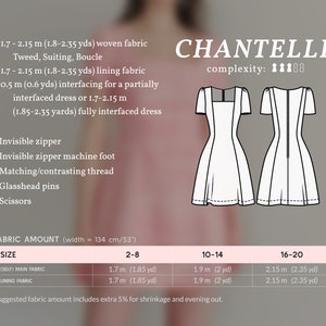 CHANTELLE Square-Neck Tweed Dress Digital sewing pattern 2-20 PDF Sewing Pattern for Beginners Instant download, Instruction E-book & Video image 3