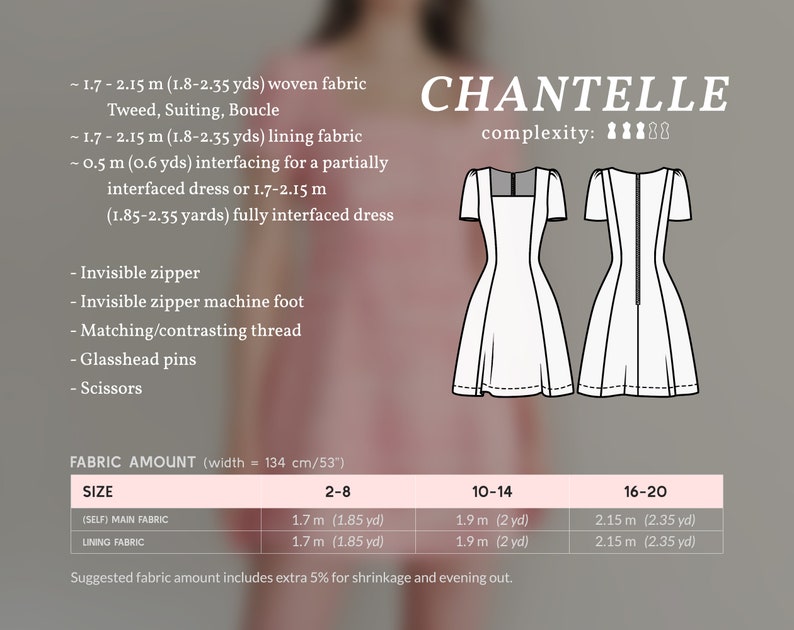 CHANTELLE Square-Neck Tweed Dress Digital sewing pattern 2-20 PDF Sewing Pattern for Beginners Instant download, Instruction E-book & Video image 3