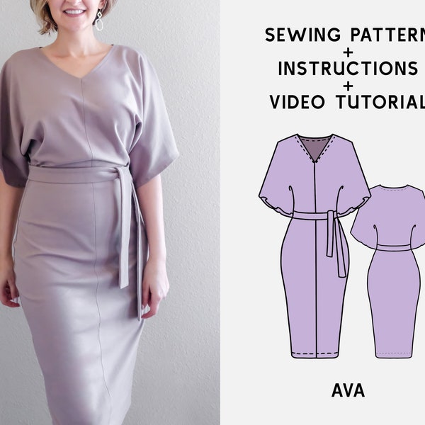 AVA Bodycon Knit Dress Digital sewing pattern XS-4XL PDF Sewing Pattern for Beginners Instant download Instruction E-book & Video