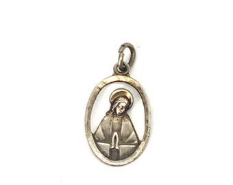 Sterling Silver Mary and Sacred Heart of Jesus Medal Creed