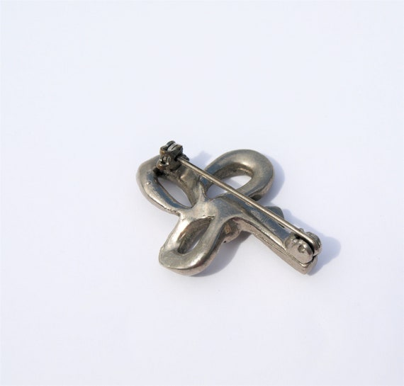 Sterling Silver Marcasite Brooch Bow Pin Knot Bro… - image 2