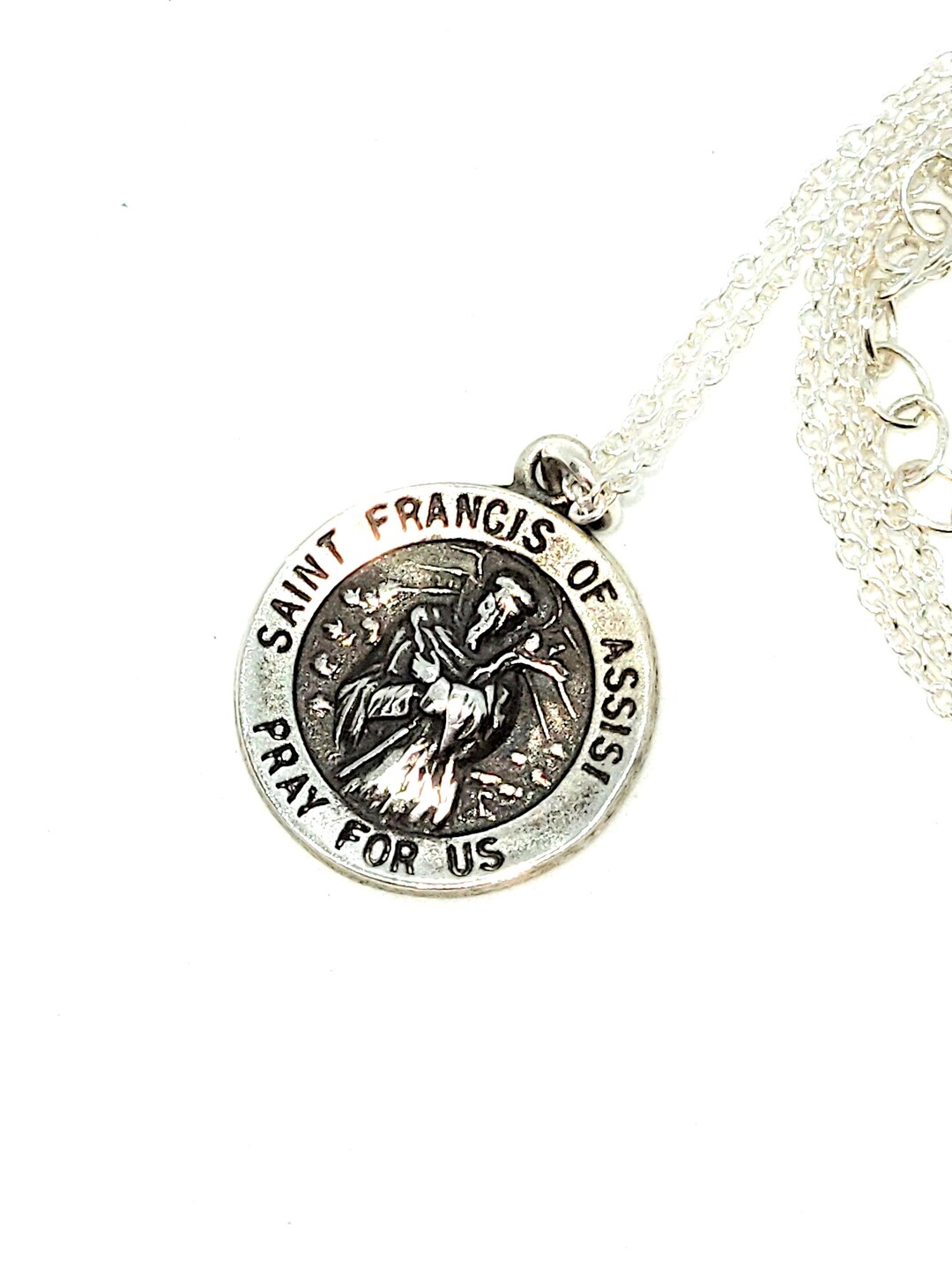 St Francis of Assisi Medal Sterling Silver With Chain Dainty Small ...