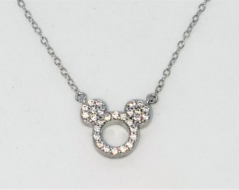 Collana con ciondolo Topolino in argento sterling Disney 925 con zirconi cubici
