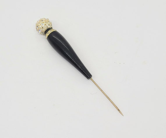 Antique Hat Pin Rhinestone Hatpin Black White - image 1