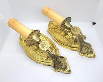 Wall Sconces Pair Antique France Cottage Decor Gold Metal Rewired