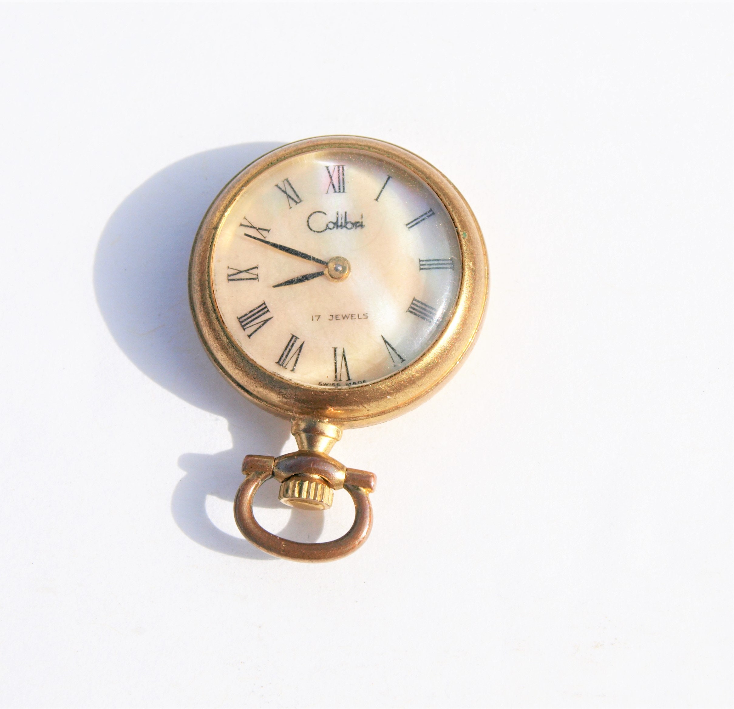 Pocket Watch Colibri 17 Jewel Swiss Mother of Pearl Face Winding
