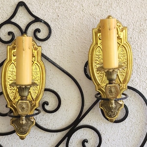 Wall Sconces Pair Antique France Cottage Decor Gold Metal Rewired