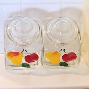 Gay Fad Glass Canisters Cookie Jar Bartlett Colins 1950s Painted Fruit Apple Pear