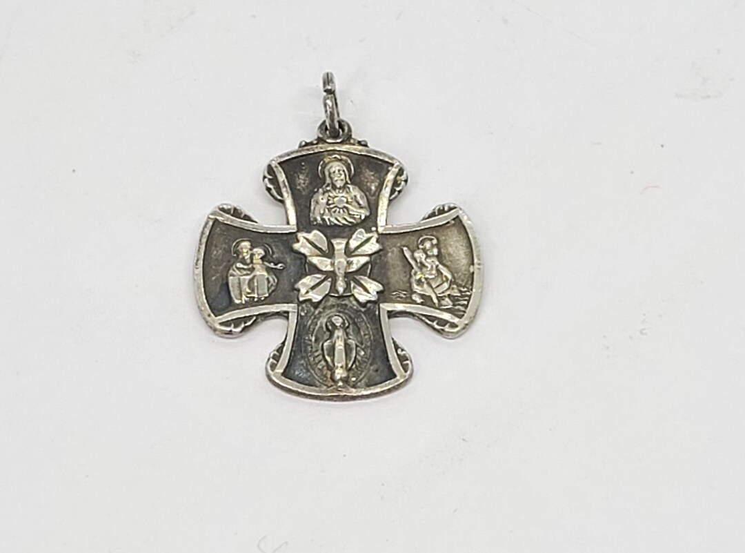 4-way-medal-pendant-sterling-silver-catholic-religious-charm-sacred