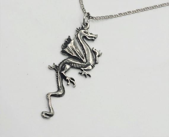 Dragon Sterling Silver Pendant Necklace Chain 18.… - image 1