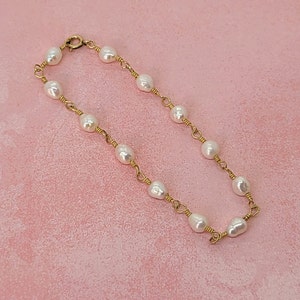 Freshwater Pearl Bracelet Gold Filled Station Bracelet Dainty