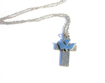 Sterling Silver Cross Pendant Necklace Holy Spirit Dove 19" Sterling Rope Chain