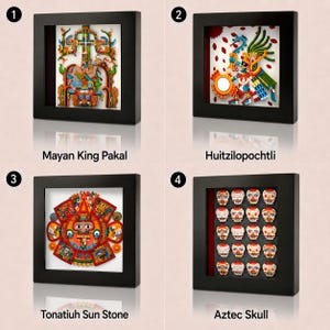 Mexican Wall Art Set of 3, Framed 3D Paper Relief, Aztec Maya Gallery Decor