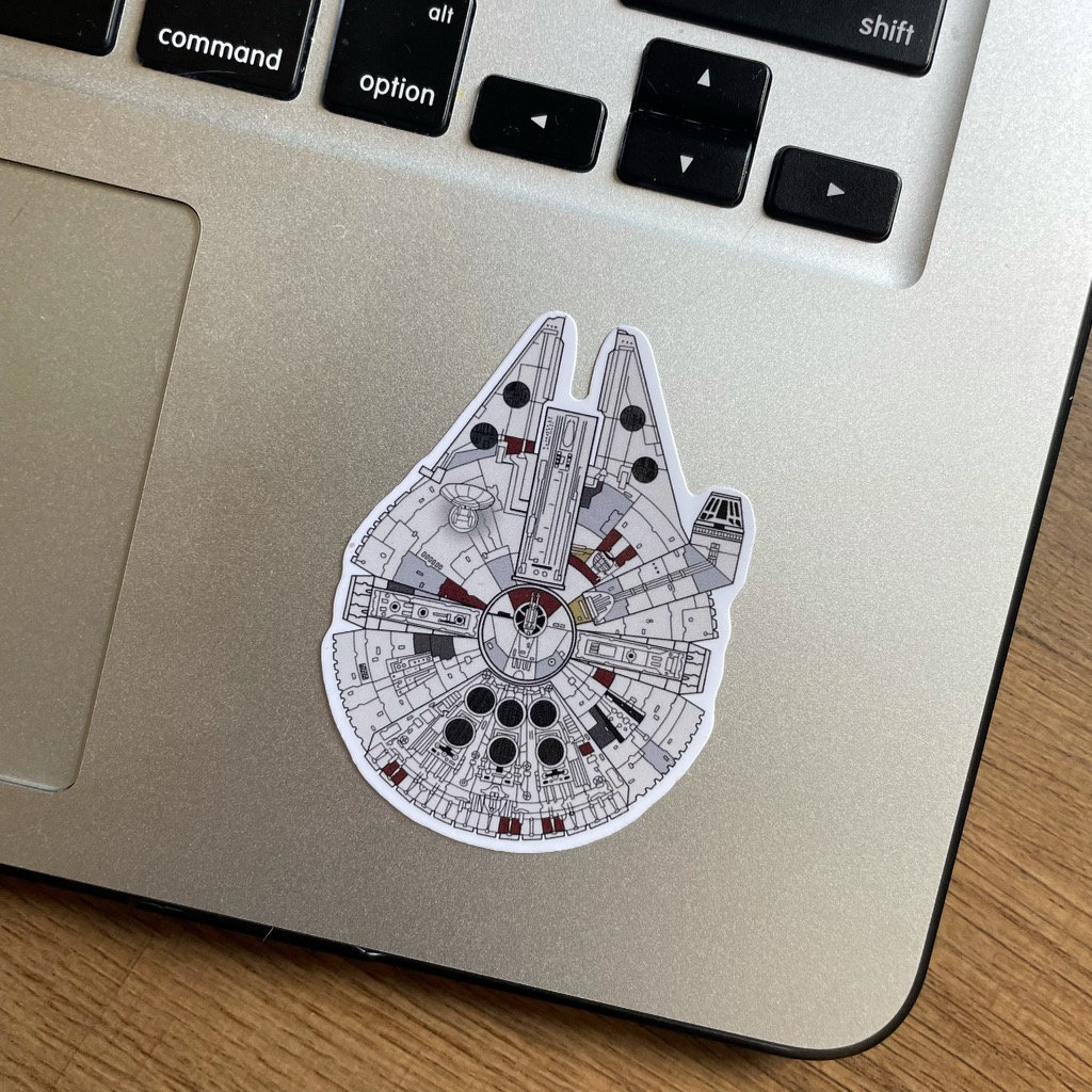 vintage millennium falcon sticker placement