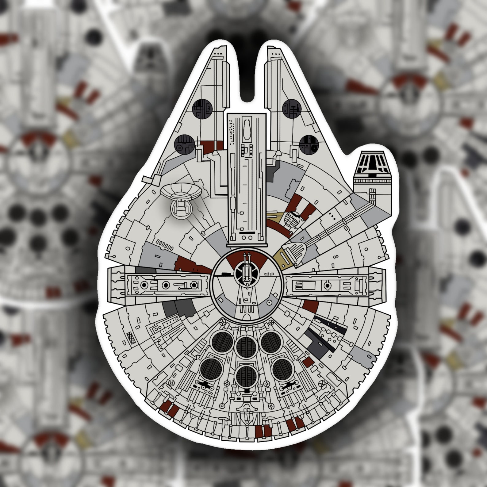 vintage millennium falcon sticker placement