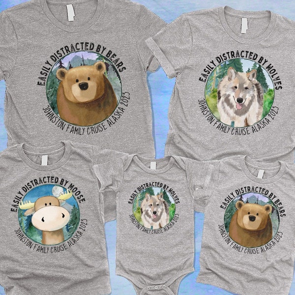 Alaska Family Cruise Shirt Personalized Alaska Vacation Gift for Wildlife Moose Bear Wolf Lover Custom Group Matching Tee for Alaskan Cruise