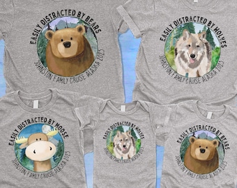 Alaska Family Cruise Shirt Personalized Alaska Vacation Gift for Wildlife Moose Bear Wolf Lover Custom Group Matching Tee for Alaskan Cruise