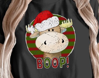 Christmas Moose Shirt, Boop Moose Sweatshirt, Moose Gift for Her, Wildlife Lover Gift, Xmas Gift for Her, Canadian Moose Tshirt, Outdoor T