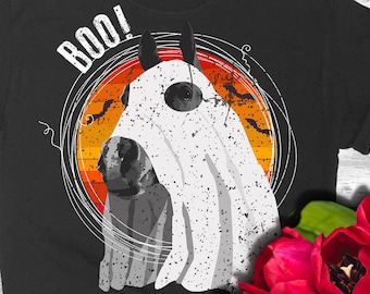 Horse Halloween Boo Ghost Shirt Cute Gift  Equestrian Dressage Hunter Jumper Funny Retro Vintage Distressed T-Shirt