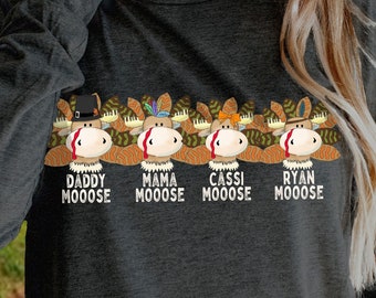 Family Thanksgiving Tee Shirts, Cute Moose Tee, Turkey Shirt, Personalized Gift for Fall, Mom and Me T-Shirt, Retro Graphic Vintage Tshirt,