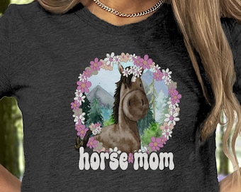 Horse Mom Shirt Personalized Retro Floral Mama TShirt for Horse Lover Mother's Day Gift Groovy Vintage 70's Mom Birthday Gift Dressage Shirt
