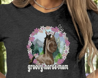 Cute Horse Lover Gift for Horse Mom Personalized Horse TShirt Retro Floral Mama Equestrian T-Shirt Custom Horse Birthday Gift for Dressage T