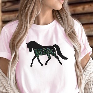 Floral Horse Shirt, Horse Silhouette Tee Shirt, Dressage Horse Lover Shirt, Equestrian Sweatshirt, Horse Mom Tshirt, Ladies Horse Tshirt