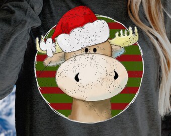 Christmas Moose Shirt, Cute Moose Sweatshirt, Moose Gift for Her, Wildlife Lover Gift, Xmas Gift for Her, Canadian Moose Tshirt, Outdoor T
