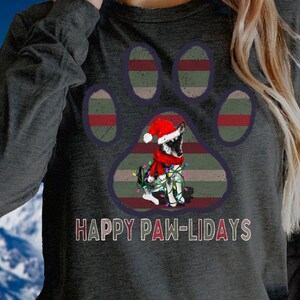 Happy Pawlidays Shirt, Christmas Siberian Husky Shirt, Christmas Gift For Dog Lover, Woman&#39;s Xmas Gifts, Xmas Holiday Gift, Paw Print Tee