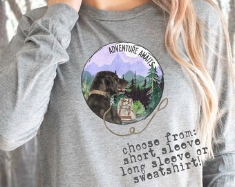 Flat Coated Retriever Shirt Hiking with Dog Gift for Adventure Lover Backpacking Camping Sweatshirt Nature Duck Hunting Rescue Dog Tee Shirt