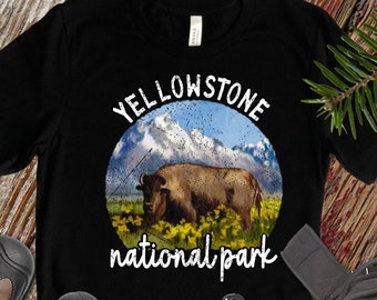 Yellowstone Family Vacation Shirt for Bison Lover Gift National Park Adventure Retro Vintage Camping Wanderlust Hiking Explore Wildlife Tee