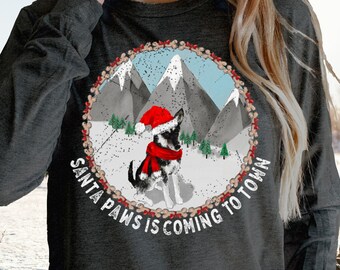 Christmas Dog Shirt, Cute Siberian Husky Xmas Long Sleeve Tee Shirt, Santa Claus, Retro Santa Paws is Coming to Town Sweatshirt, Vintage Tee