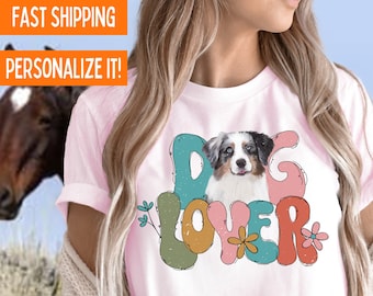 Australian Shepherd Personalized Gift for Dog Lover Aussie Dog Face Shirt for New Dog Owner Retro Dog Mom Custom Gift for Aussie Dog Mama