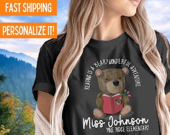 Gepersonaliseerde schoolbibliothecaris shirt voor berenliefhebbers bibliotheekliefhebber T-shirt voor boekenliefhebber lezers T-shirt cadeau voor leraar boekenwurm-sweater