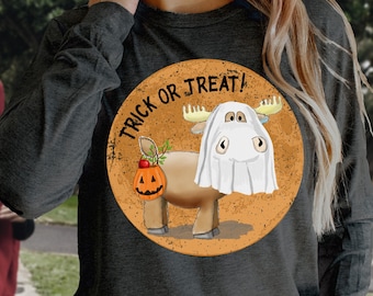 Halloween Tee Shirt, Cute Moose Gift, Ghost Moose T-Shirt, Spooky Season, Moose Halloween Costume, Moose Lover Shirt, Funny Retro Fall Tee