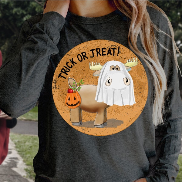 Halloween Tee Shirt, Cute Moose Gift, Ghost Moose T-Shirt, Spooky Season, Moose Halloween Costume, Moose Lover Shirt, Funny Retro Fall Tee