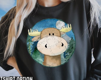 Moose Tee Shirt, Cute Moose Sweatshirt, Moose Gift for Her, Wildlife Lover Gift, Nature Gift for Her, Canadian Moose Shirt, Outdoor TShirt