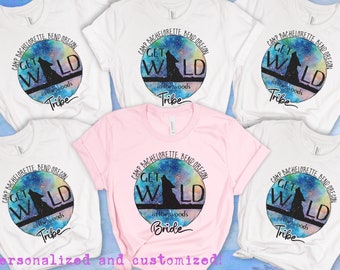 Camisetas de despedida de soltera para acampar Camisetas personalizadas para la fiesta nupcial Regalo para damas de honor Camiseta personalizada para la novia Naturaleza Camping Fiesta grupal Fin de semana T