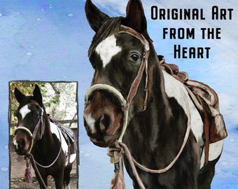 Custom Horse Portrait From Photo, Hand Painted Personalized Equine Art, Original Horse Painting, Memorial Keepsake, Horse Lover Gift Idea