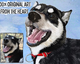 Custom Hand Painted Pet Portrait From Photo Original Dog Painting, Siberian Husky Personalized Gift, Pet Memorial Gift, Rainbow Bridge Gift