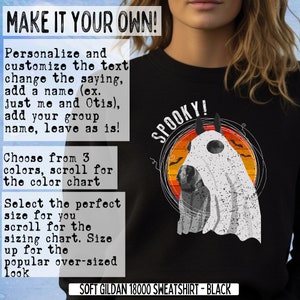May include: Black sweatshirt with a white ghost horse design and the text "SPOOKY!" printed on the front. The sweatshirt is made of soft Gildan 18000 material.