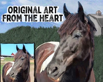 Paint Horse Portrait Personalized, Custom Original Hand Painted Horse Painting From Photo, Memorial Gift for Horse Lover, Horse Gift, Pinto