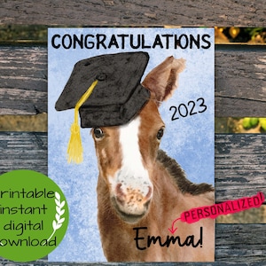 Tarjeta de felicitación de graduación personalizada para amante de los caballos, clase de 2023, tarjeta de graduación personalizada, tarjeta de graduación imprimible, descarga instantánea